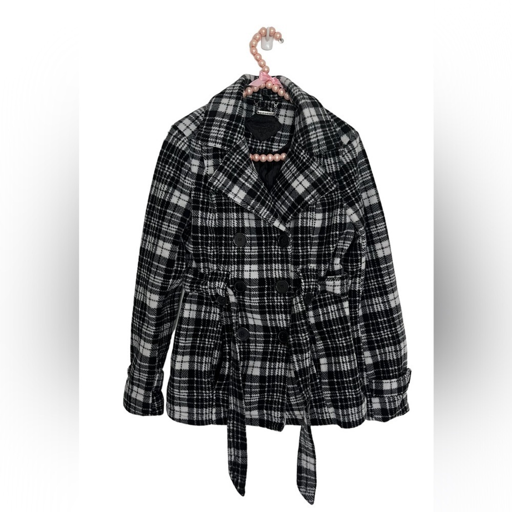 Plaid Black and White Trench Coat in Small